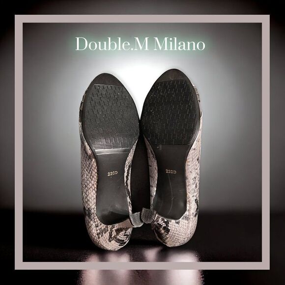 DOUBLE M MILANO Metallic Silver Python Print Statement Crystal Rhinestone Heels - Picture 10 of 11